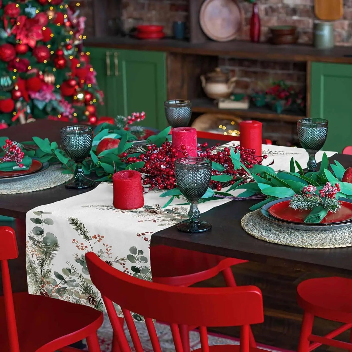 Christmas Botanical Table Runner – Pinecone & Eucalyptus Edition