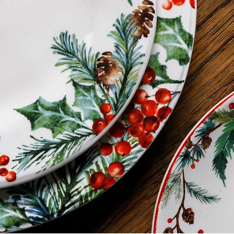 Festive Holiday Ceramic Plate – “Festive Foliage” Edition Porcelain