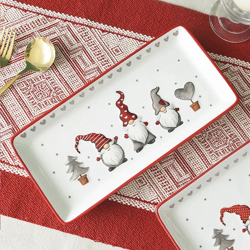 Rectangular Ceramic Dinner Plate Christmas Plate Santa Claus Pattern Afternoon Tea Dessert Tray Kitchen Steak Plate Tableware
