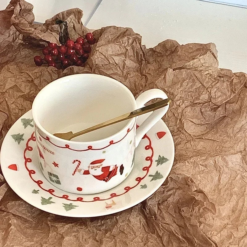 Christmas Ceramic Coffee Cup & Plate Set – Hand-Painted Holiday Edition