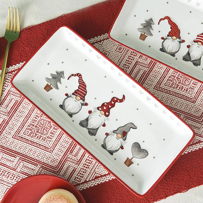 Rectangular Ceramic Dinner Plate Christmas Plate Santa Claus Pattern Afternoon Tea Dessert Tray Kitchen Steak Plate Tableware