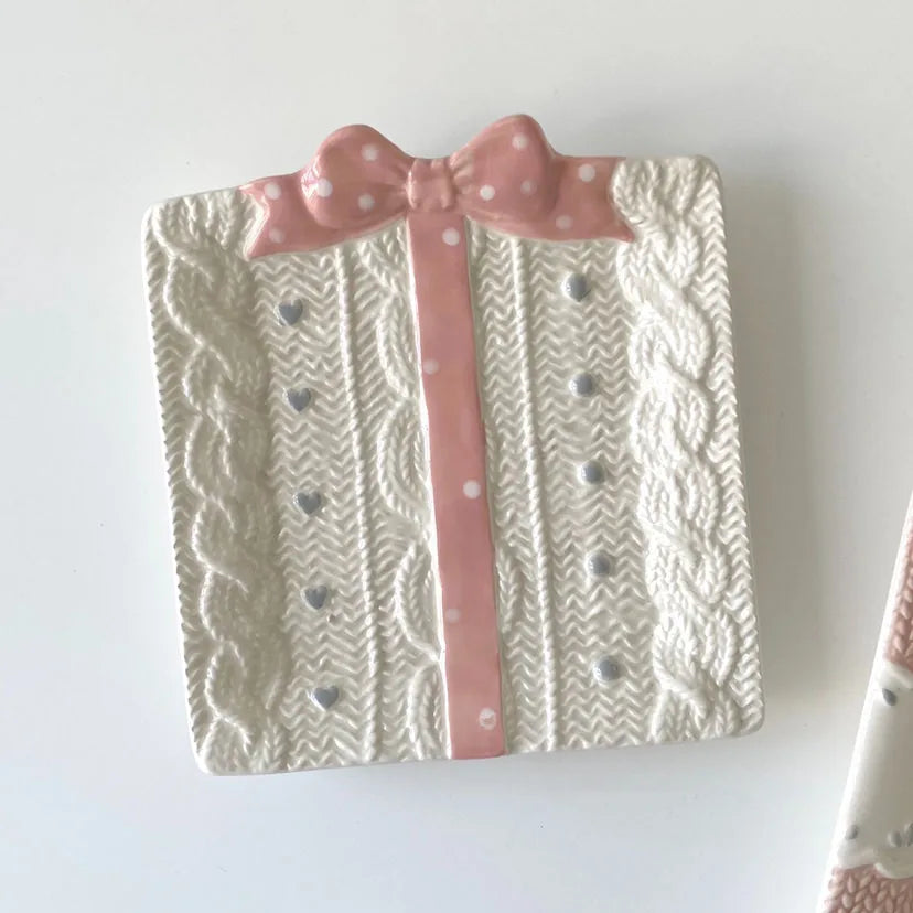 Assiette à dessert en céramique texturée en relief – Édition cadeau de Noël