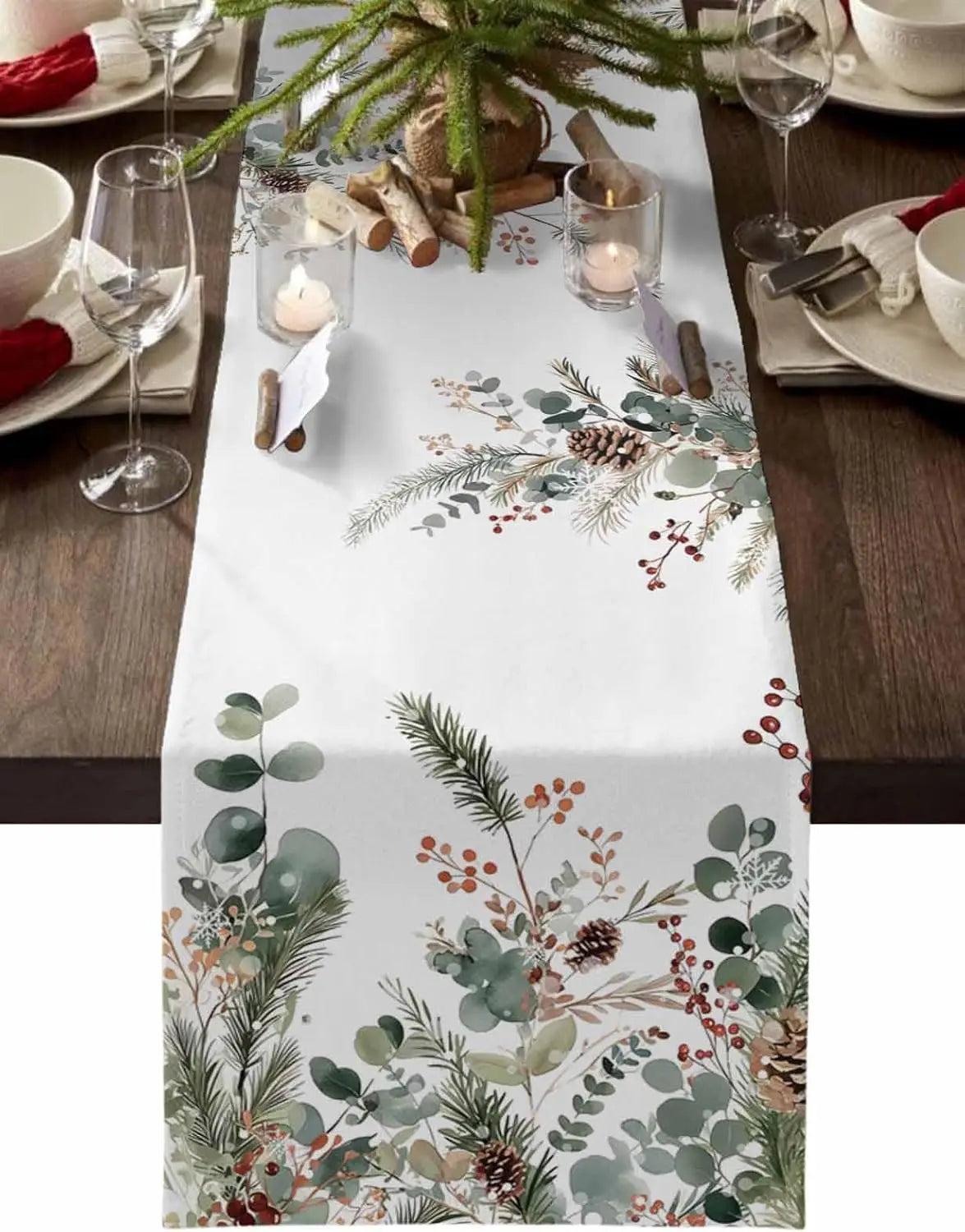 Christmas Botanical Table Runner – Pinecone & Eucalyptus Edition