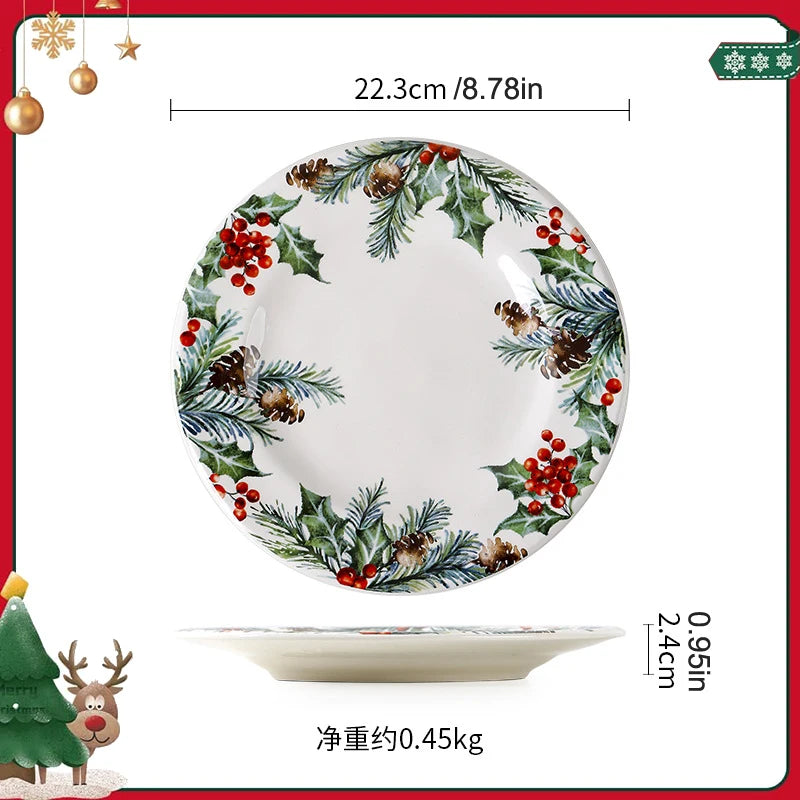 Festive Holiday Ceramic Plate – “Festive Foliage” Edition Porcelain