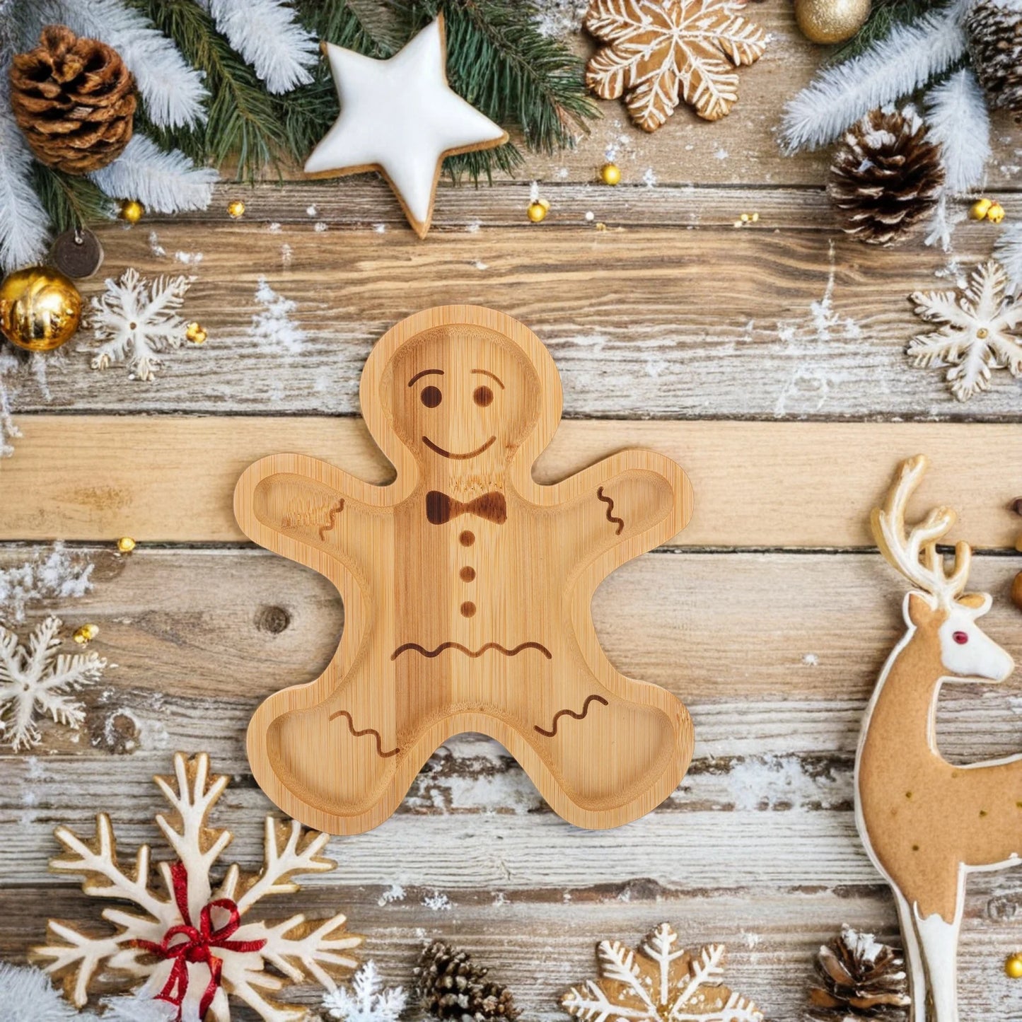 Gingerbread Man Bamboo Serving Tray – Holiday Snack Edition