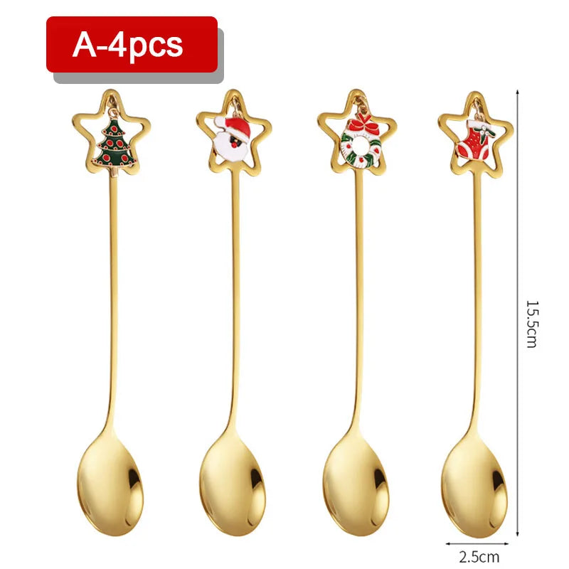 Christmas Coffee Spoon Set – 4 PCS Gold Edition