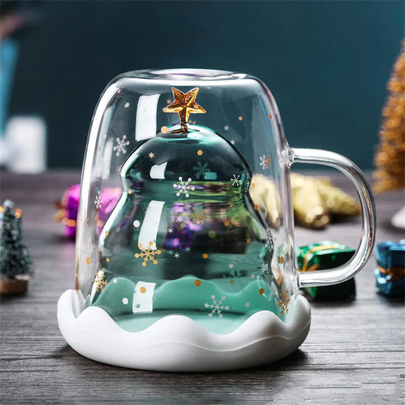 Christmas Tree Double-Wall Glass Mug – Holiday Sparkle Edition