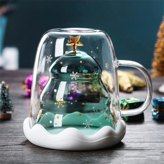 Christmas Tree Double-Wall Glass Mug – Holiday Sparkle Edition