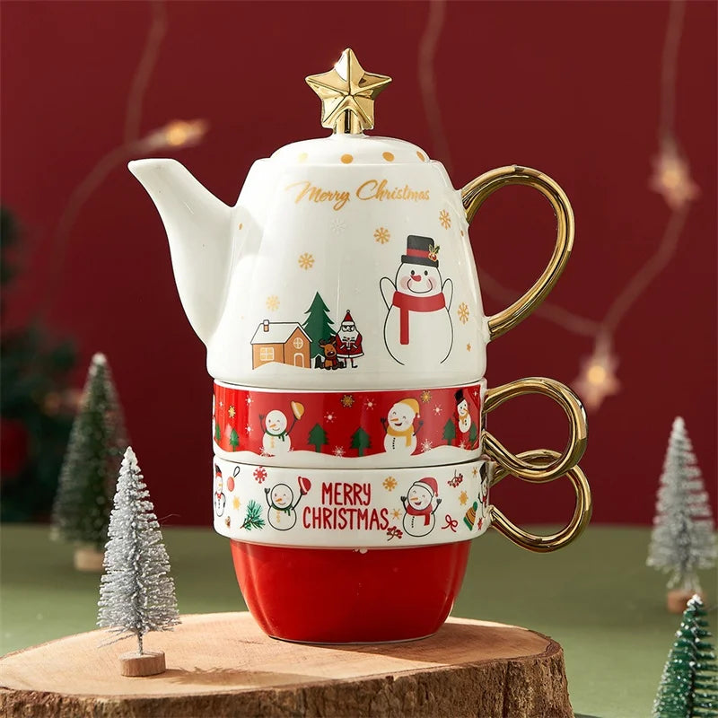Festive Ceramic Tea Set – Santa & Elk Edition
