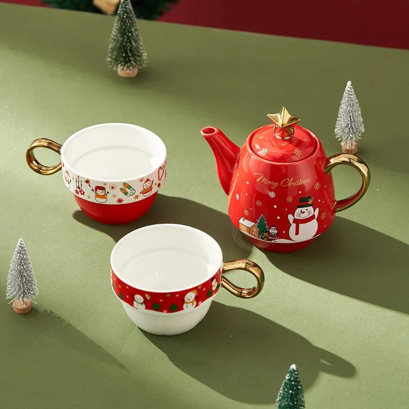 Festive Ceramic Tea Set – Santa & Elk Edition