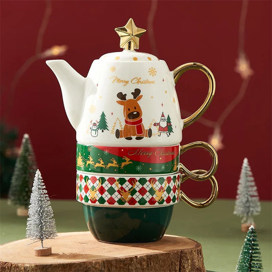 Festive Ceramic Tea Set – Santa & Elk Edition