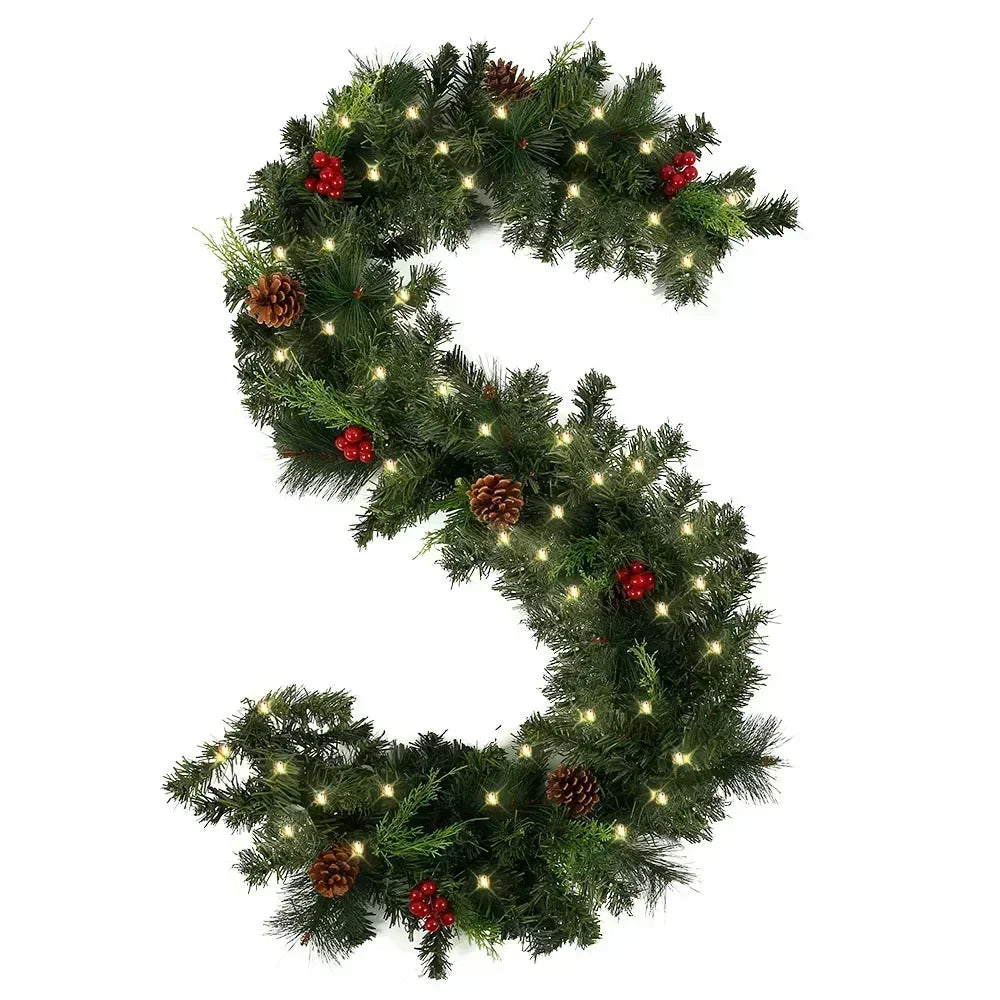 Evergreen Glow 270cm LED Christmas Garland — Pinecones & Red Berries | Seasons Co.