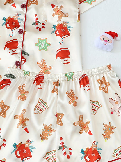 Christmas Cartoon Satin Short Set – Festive Summer Edition | Seasons Co.