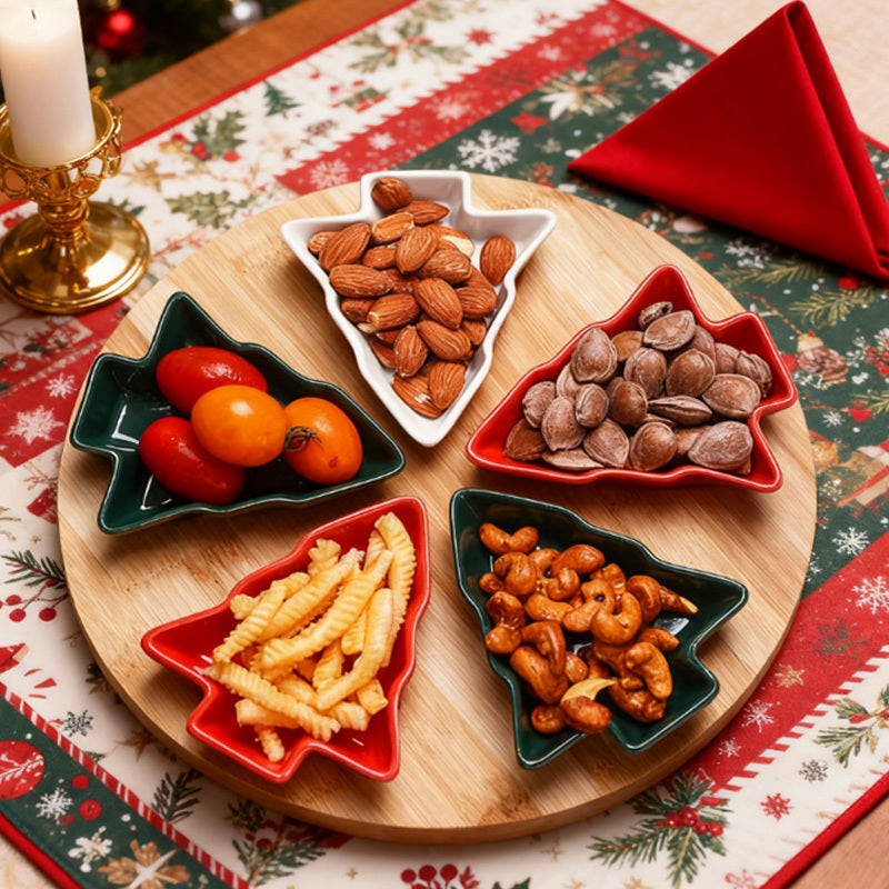 Christmas Tree Serving Plate Set – Rotating Ceramic Snack Tray | Seasons Co.
