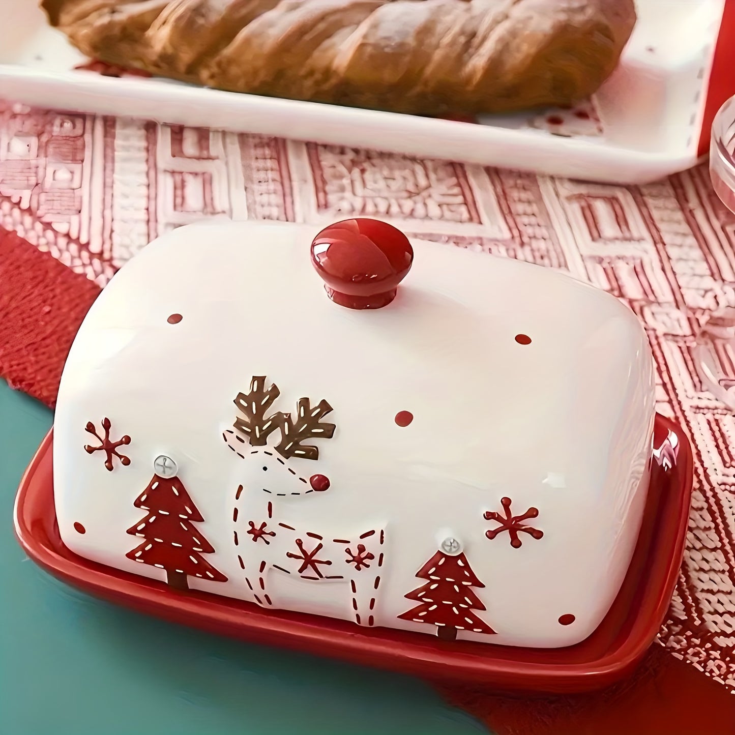 Christmas Ceramic Butter Dish – Reindeer & Santa Edition | Seasons Co.