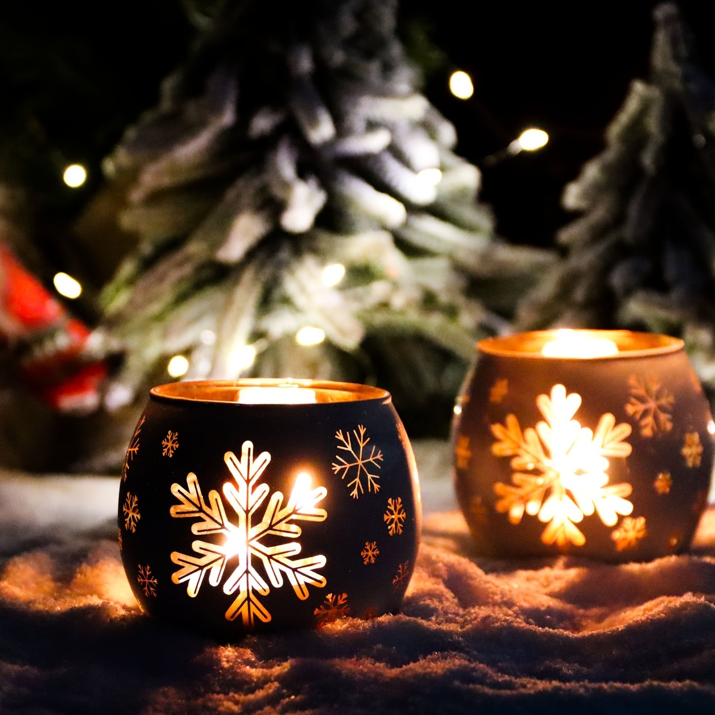 Snowflake Glass Candle Holders — Set of 2 | Seasons Co.
