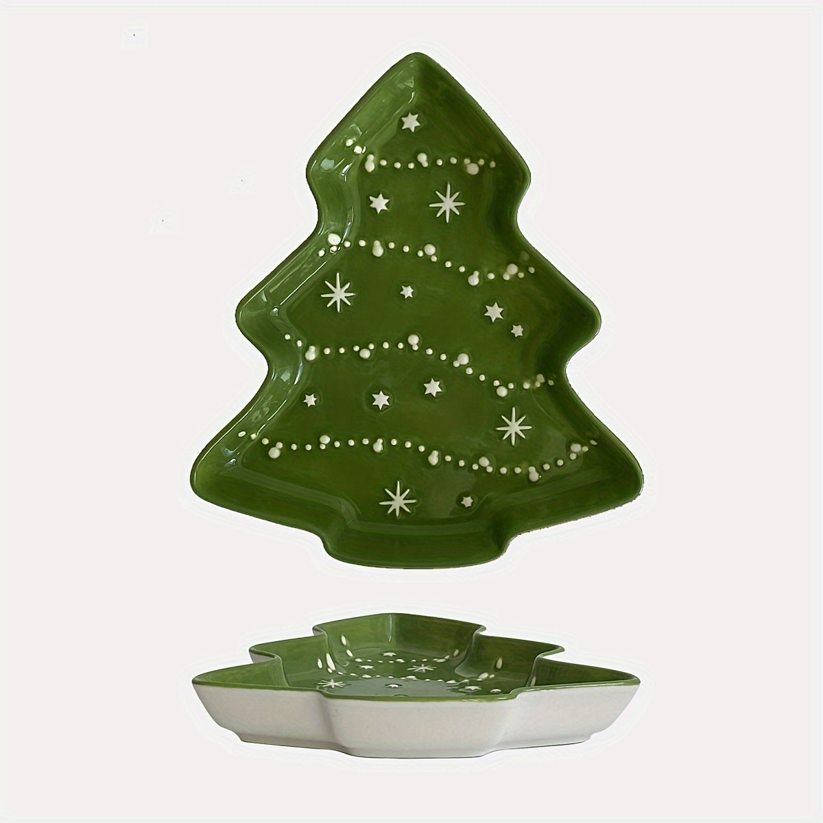 Green Christmas Tree Ceramic Plate – Snowflake Edition | Seasons Co.