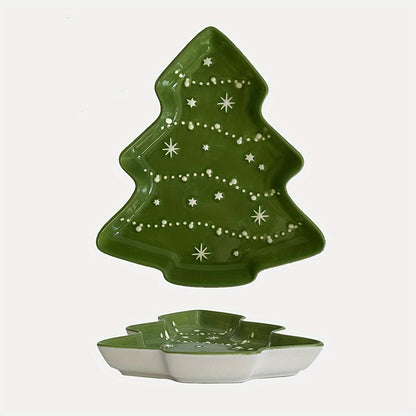 Green Christmas Tree Ceramic Plate – Snowflake Edition | Seasons Co.