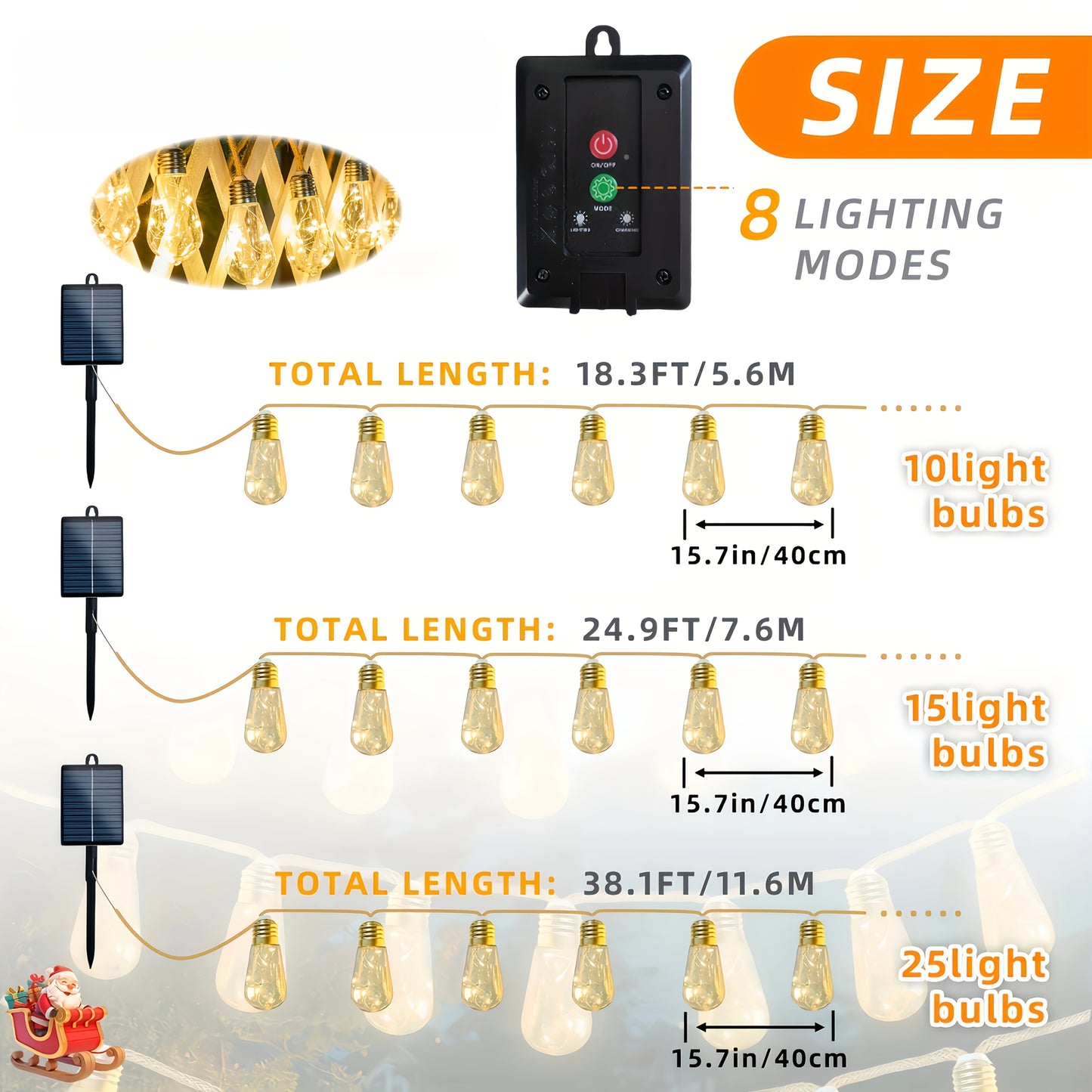 Solar Fairy String Lights — 8-Mode Outdoor Set (10/15/25 Bulbs) | Seasons Co.