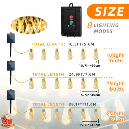 Solar Fairy String Lights — 8-Mode Outdoor Set (10/15/25 Bulbs) | Seasons Co.