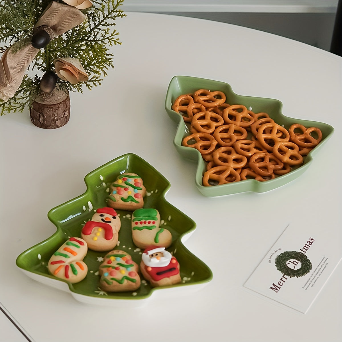Green Christmas Tree Ceramic Plate – Snowflake Edition | Seasons Co.