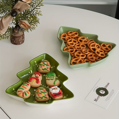 Green Christmas Tree Ceramic Plate – Snowflake Edition | Seasons Co.