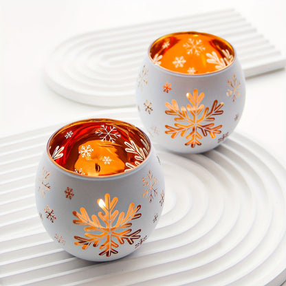 Snowflake Glass Candle Holders — Set of 2 | Seasons Co.