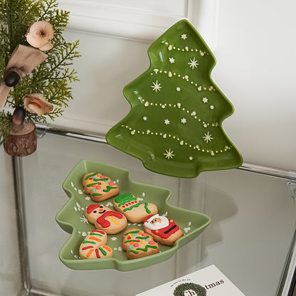 Green Christmas Tree Ceramic Plate – Snowflake Edition | Seasons Co.