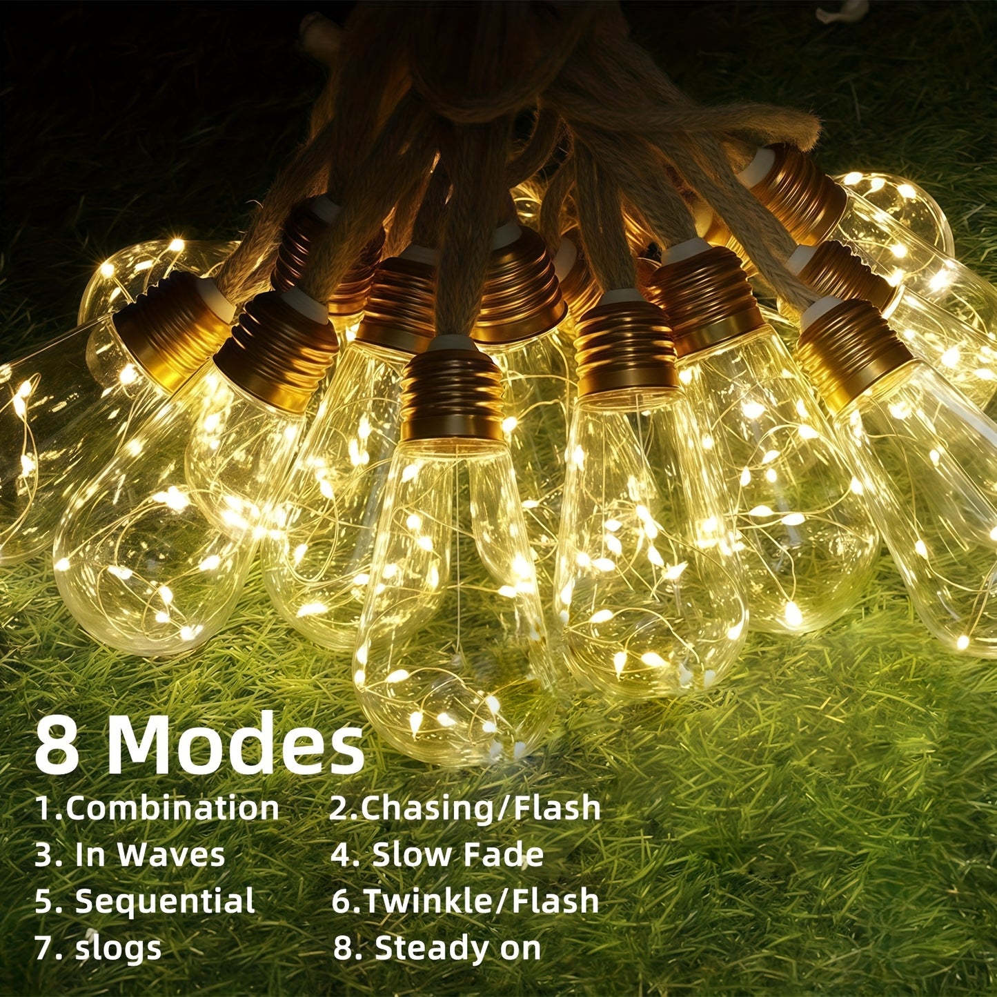 Solar Fairy String Lights — 8-Mode Outdoor Set (10/15/25 Bulbs) | Seasons Co.