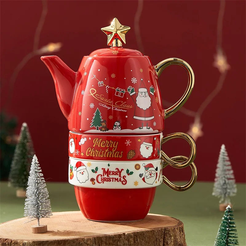 Festive Ceramic Tea Set – Santa & Elk Edition