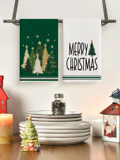 Merry Christmas Kitchen Towels – Star & Forest Edition (Set of 2 / 4)