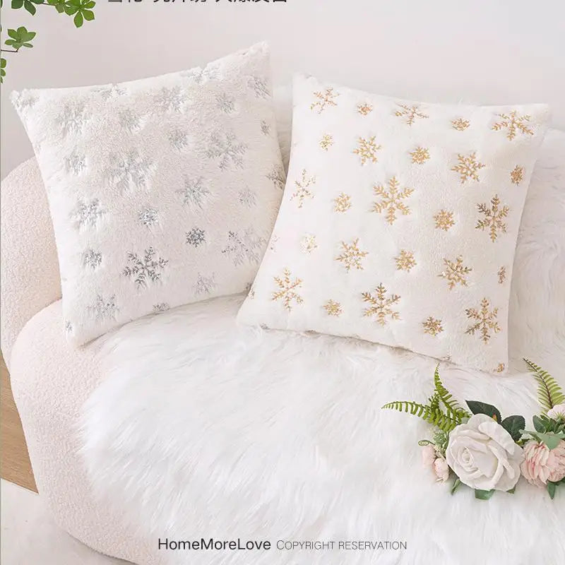Snowflake Embroidered Cushion Cover – Winter Elegance