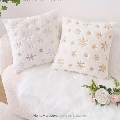 Snowflake Embroidered Cushion Cover – Winter Elegance