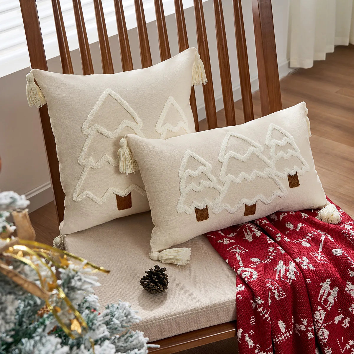 Christmas Tree Cushion Cover – Festive Canvas Edition