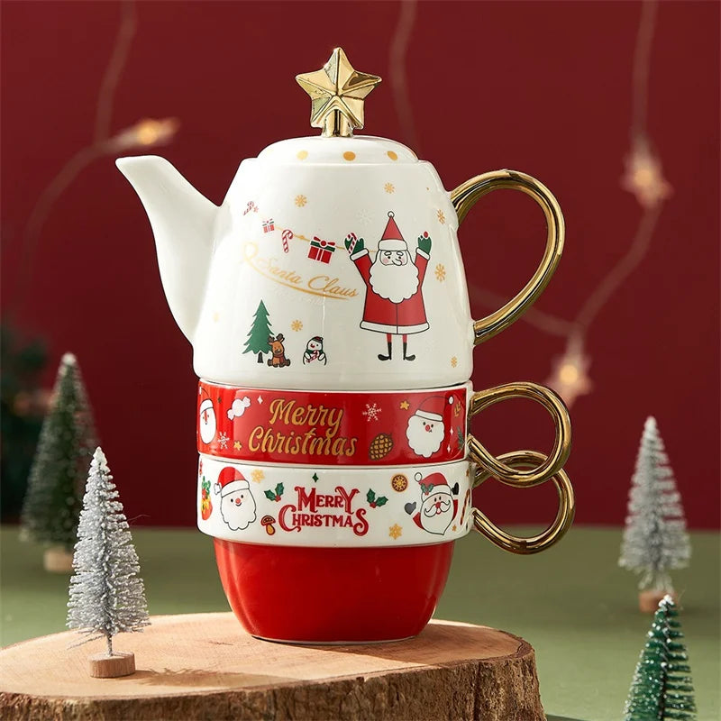 Festive Ceramic Tea Set – Santa & Elk Edition