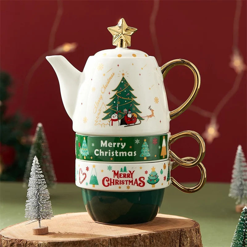 Festive Ceramic Tea Set – Santa & Elk Edition