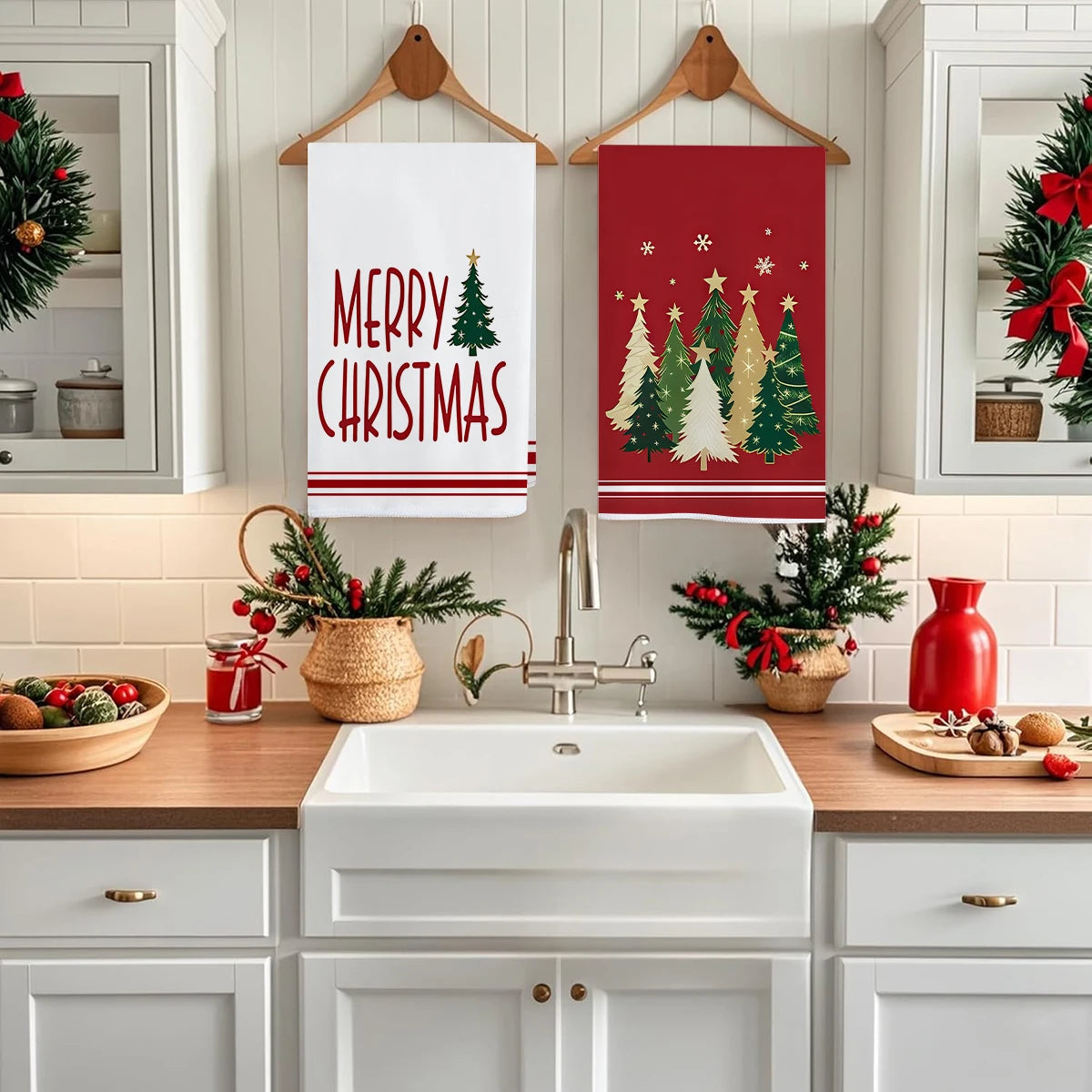Merry Christmas Kitchen Towels – Star & Forest Edition (Set of 2 / 4)