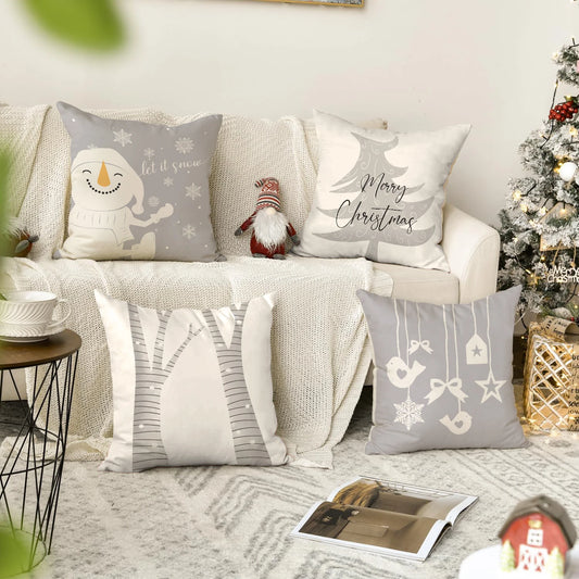 Christmas Pillow Covers – Tree, Snowman & Snowflake Edition (1 / 4 pcs)