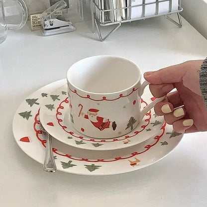 Christmas Ceramic Coffee Cup & Plate Set – Hand-Painted Holiday Edition