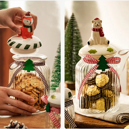 Set of Christmas Glass Cookie Jars – Festive Ceramic Lid Edition | Seasons Co.