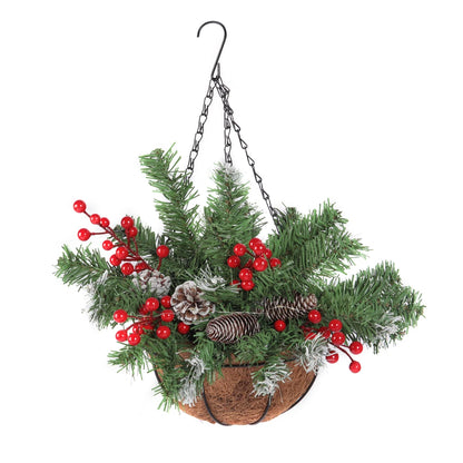 Evergreen Charm Hanging Christmas Basket — Frosted Pine & Berry Glow | Seasons Co.