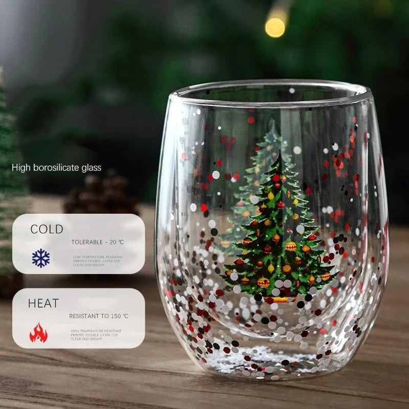 Festive Double-Wall Glass Cup – Sequin Christmas Edition
