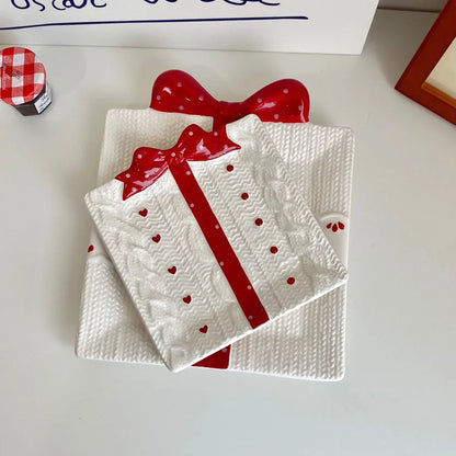 Textured Relief Ceramic Dessert Plate – Christmas Gift Edition