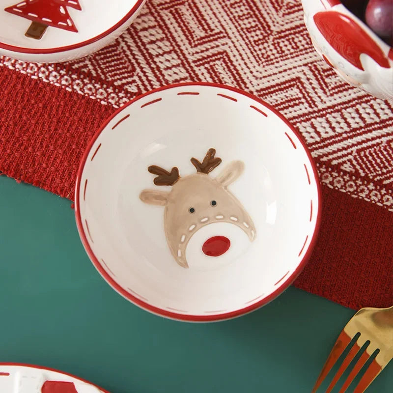 Nordic Ceramic Santa Claus Bowl – Embossed Holiday Edition