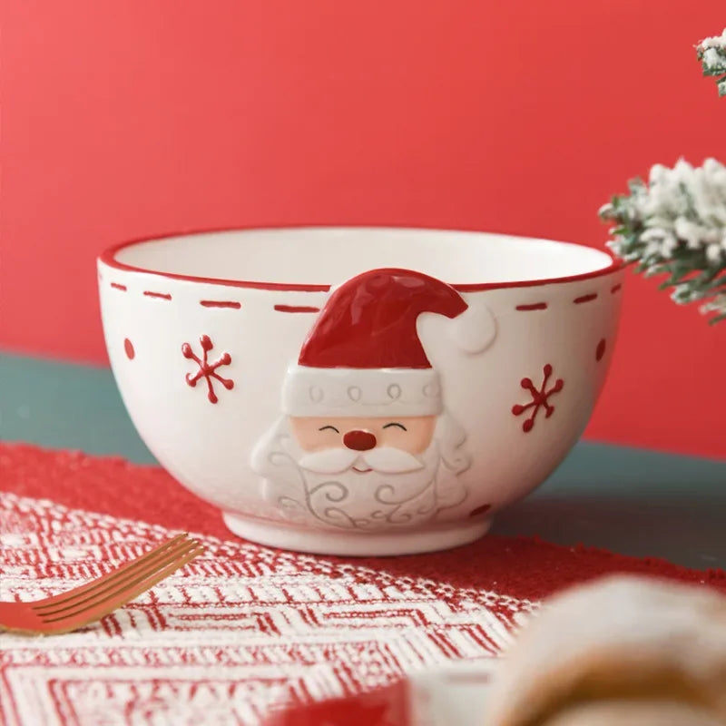 Nordic Ceramic Santa Claus Bowl – Embossed Holiday Edition