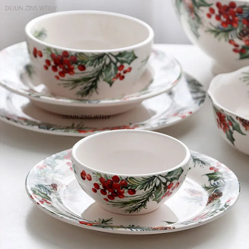 Christmas Holly Ceramic Dinner Plate – Festive Foliage Edition