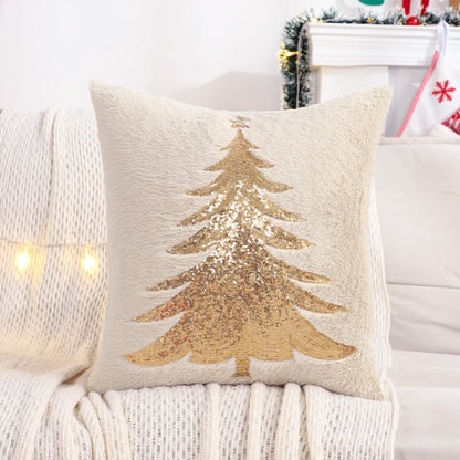 Gold Sequin Christmas Tree Cushion Cover – Holiday Luxe Edition