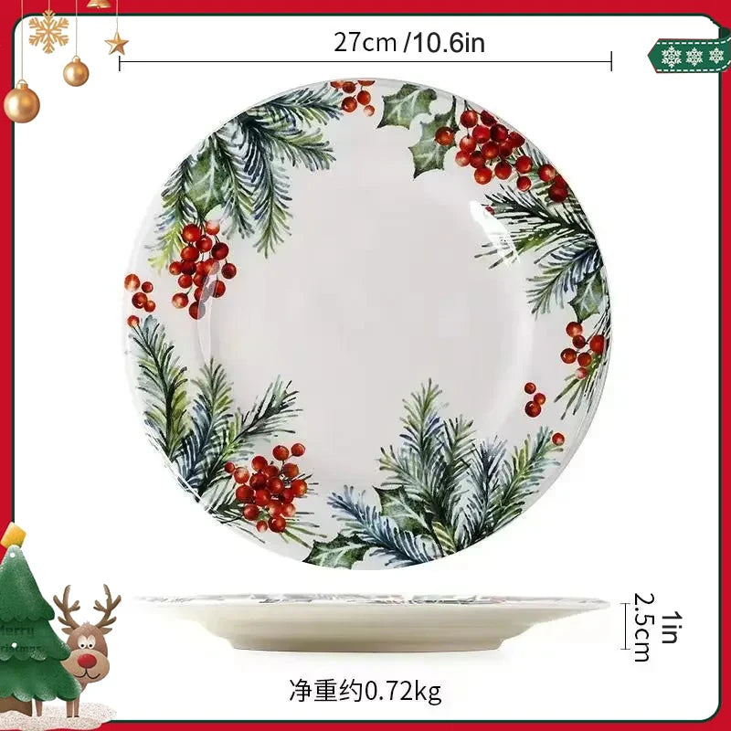 Festive Holiday Ceramic Plate – “Festive Foliage” Edition Porcelain