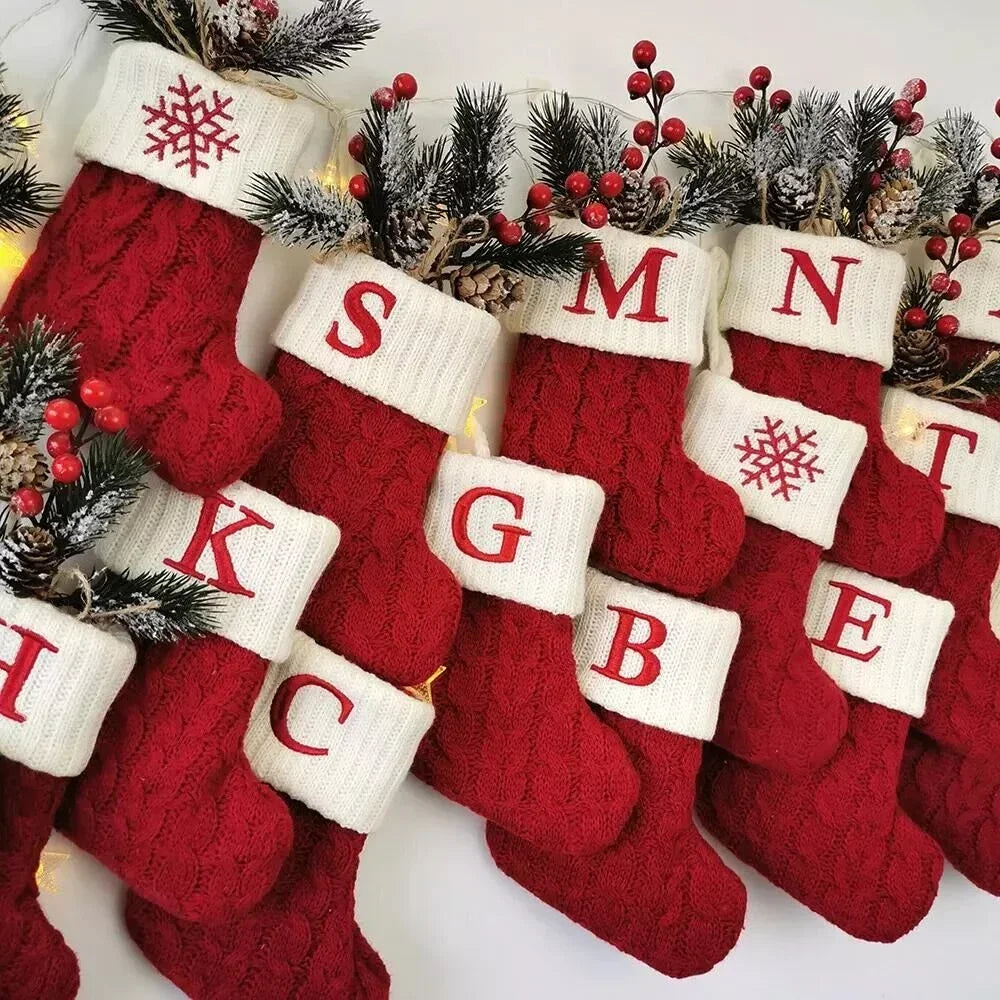 Christmas Knit Stockings – Snowflake & Letter Edition (A–Z)