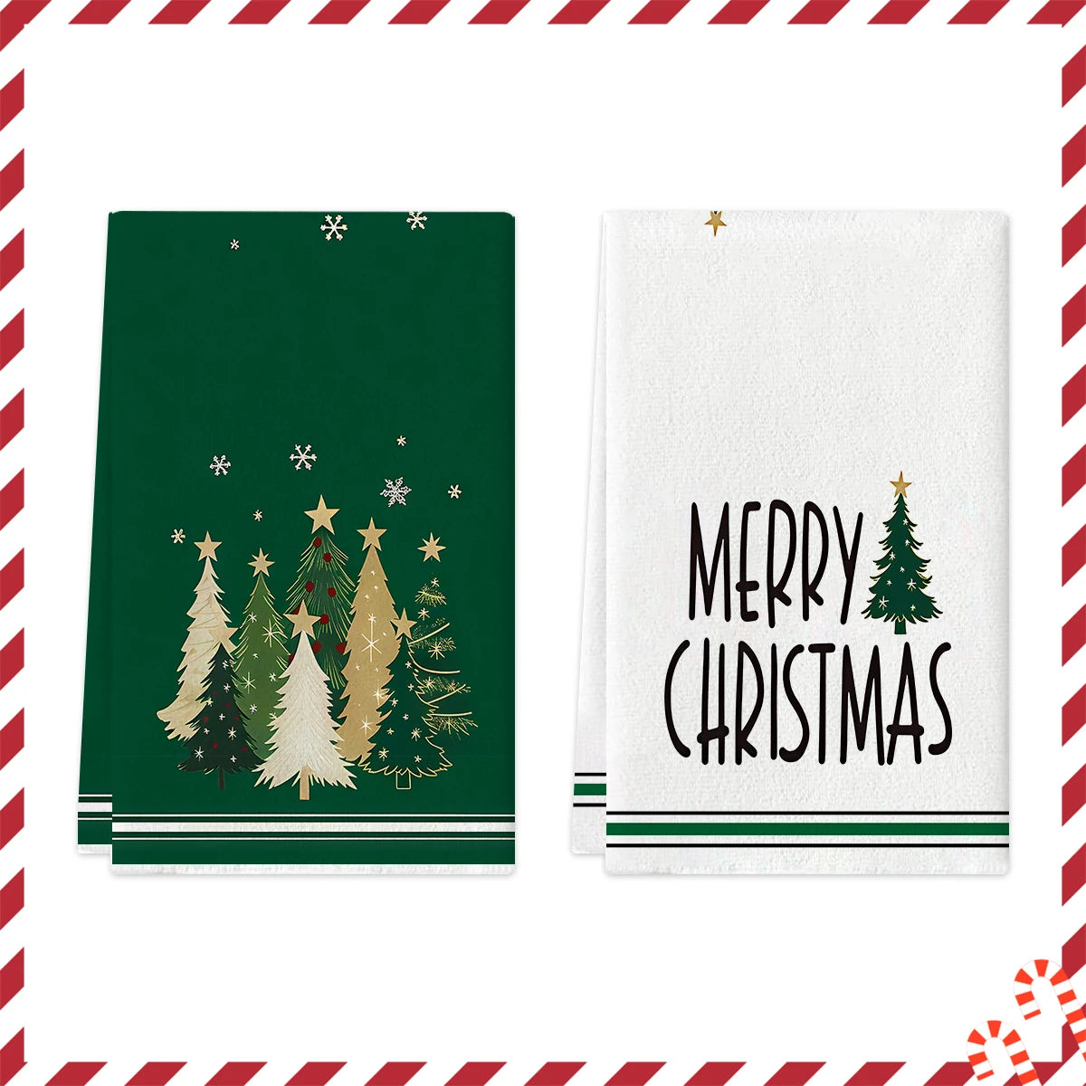 Merry Christmas Kitchen Towels – Star & Forest Edition (Set of 2 / 4)